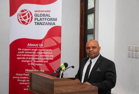 Deputy Minister VPO (Union and Environment), Hon. Hamis Khamis officiating the African Liberation Day conference organized by the GP Tanzania. The conference was held in Dar Es Salaam them "Climate Change and Environmental Justice".